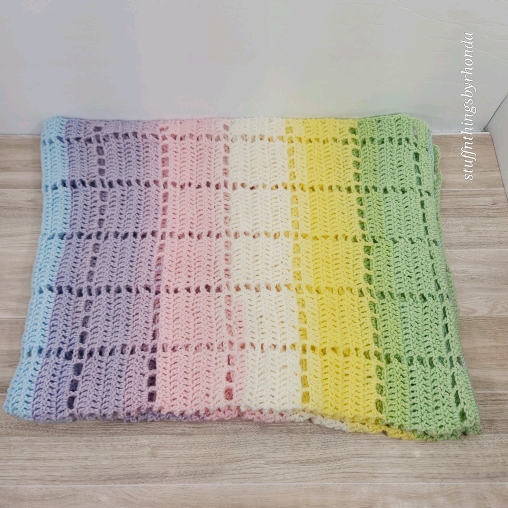 Crochet Small Afghan Baby/Crib Blanket Or Knee Throw, Handmade 34" x 42"